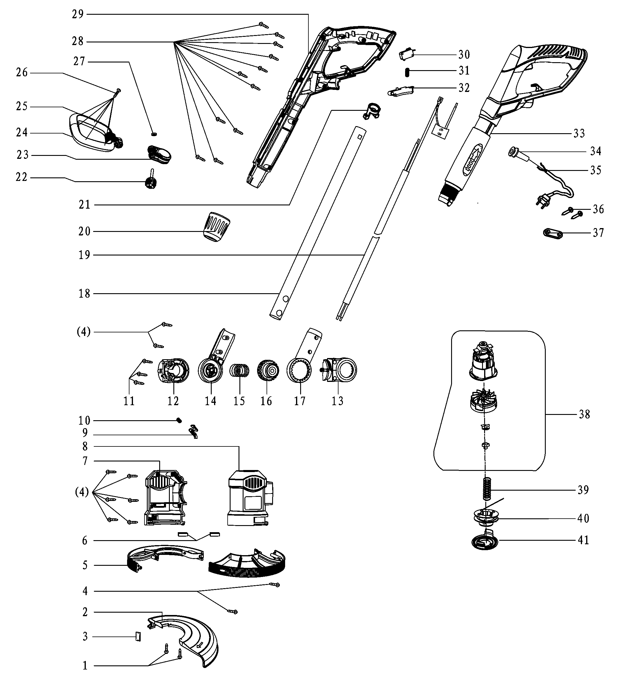 Default Diagram and Parts List for GL600N-B2 Type 1 Black and Decker Trimmer